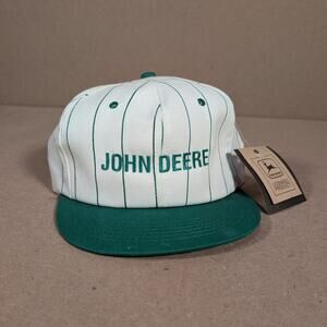 Vintage John Deere Youth Pinstripe Green White Tractor Farm Snapback Hat NWT
